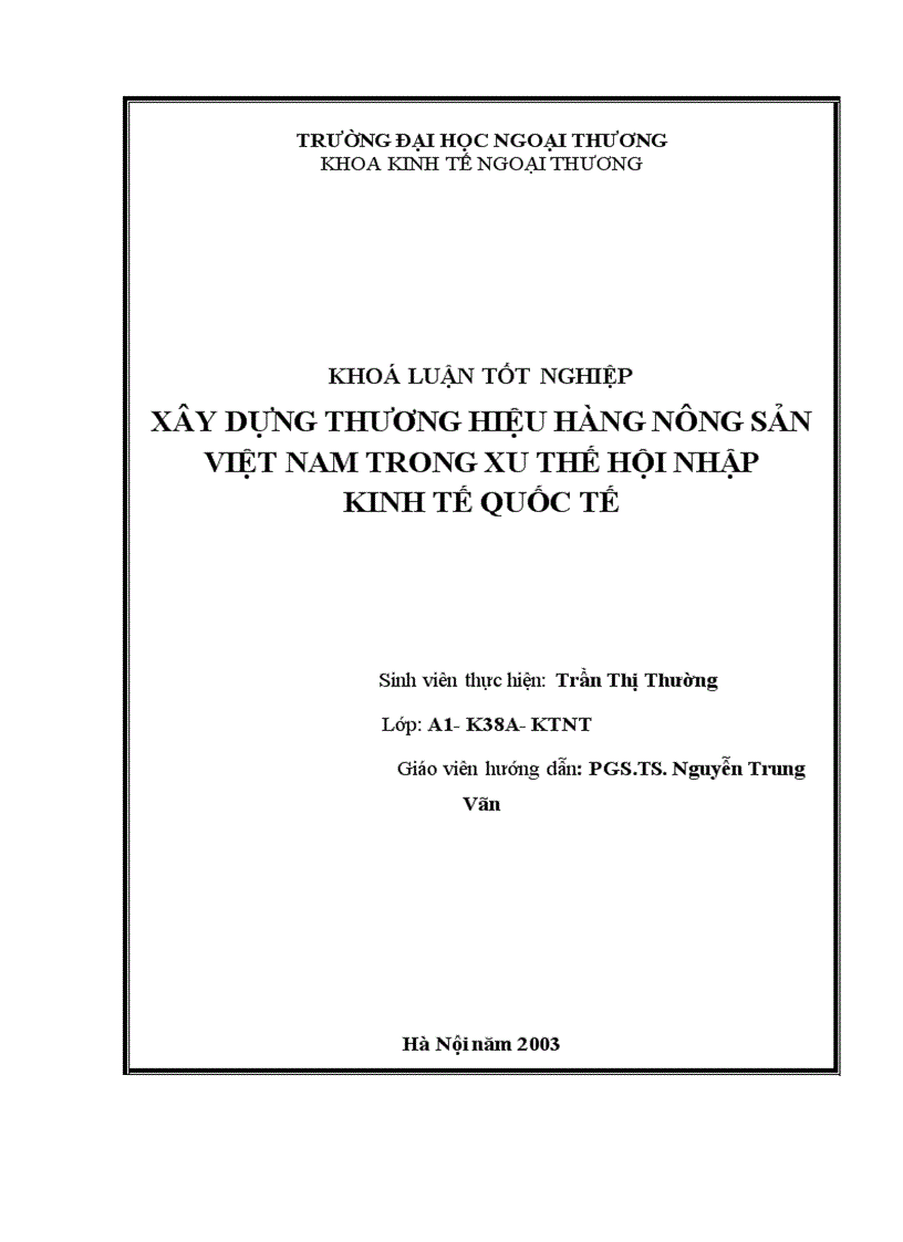 Xây dựng thương hiệu hàng nông sản việt nam trong xu thế hội nhập kinh tế quốc tế