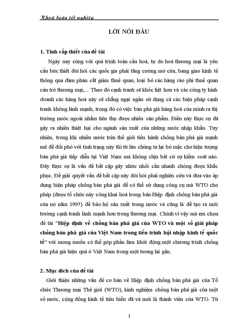 Hiệp định về chống bán phá giá của wto và một số giải pháp chống bán phá giá của việt nam trong tiến trình hội nhập kinh tế quốc tế