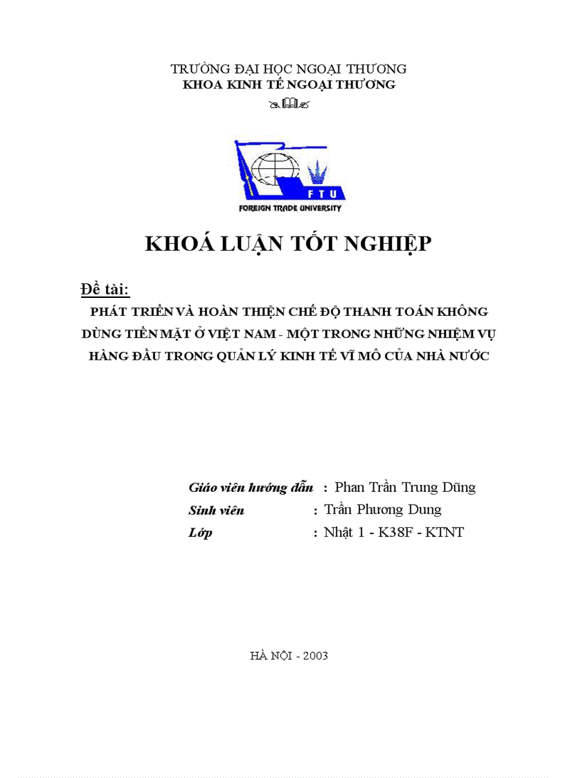 Phát triển và hoàn thiện chế độ thanh toán không dùng tiền mặt ở việt nam một trong những nhiệm vụ hàng đầu trong quản lý kinh tế vĩ mô của nhà nước