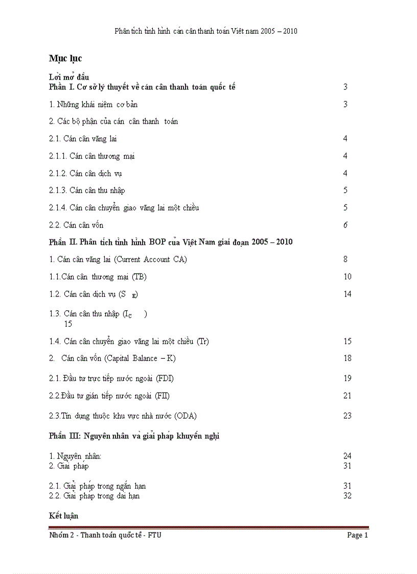 Phân ti ch ti nh hi nh ca n cân thanh toa n cu a Viê t Nam 2005 thơ i ki 2005 2010 va Gia i Pha p khuyê n nghi