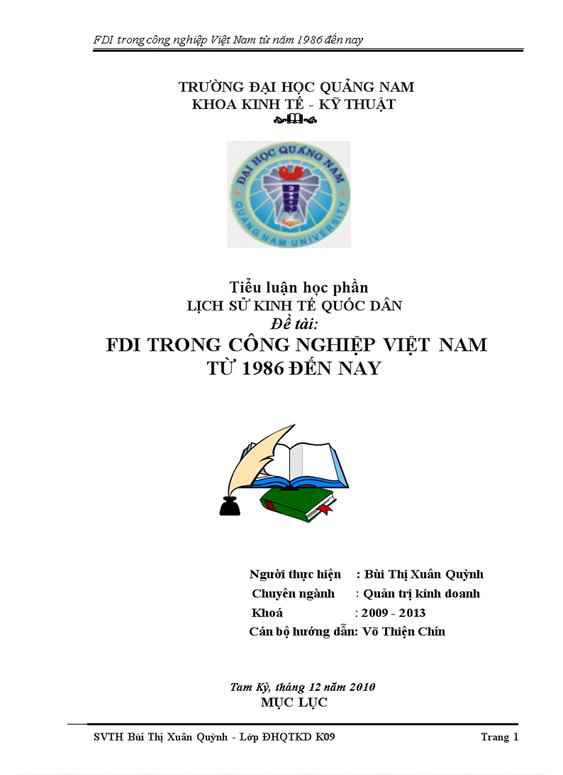 Tiểu luận lịch sử kinh tế quốc dân đề tài FDI TRONG CÔNG NGHIỆP VIỆT NAM TỪ 1986 ĐẾN NAY