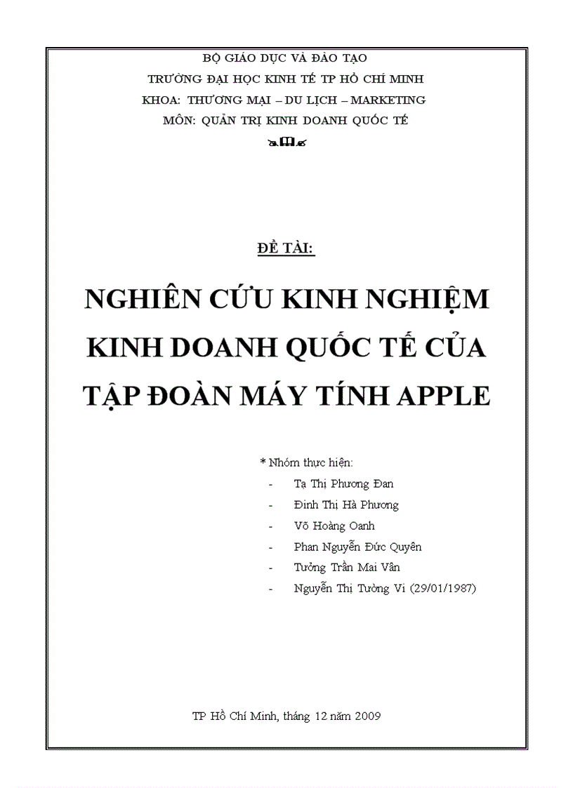 Nghiên cứu kinh nghiệm kinh doanh quốc tế của tập đoàn apple