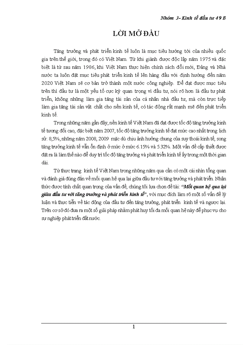 Mối quan hệ qua lại giữa đầu tư và tăng trưởng phát triển kinh tế liên hệ thực tiễn tại việt nam