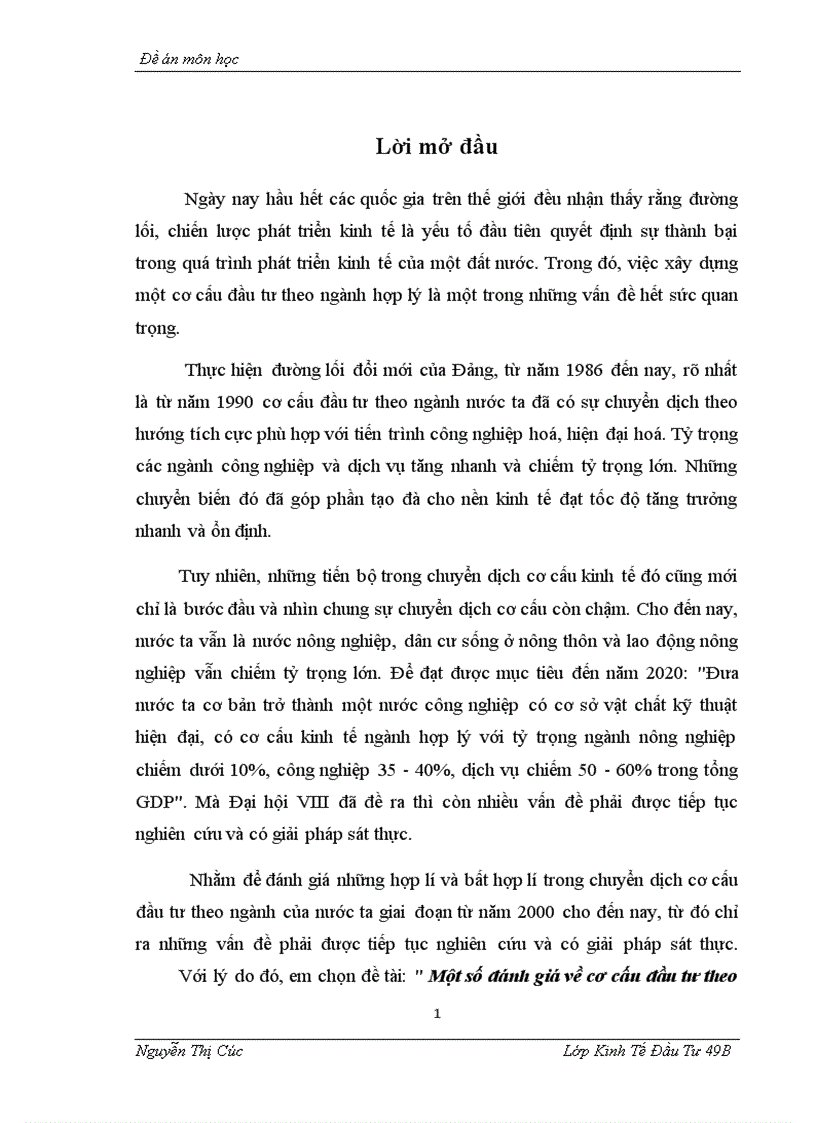 Một số đánh giá về cơ cấu đầu tư theo ngành tại việt nam từ năm 2000 cho đến nay