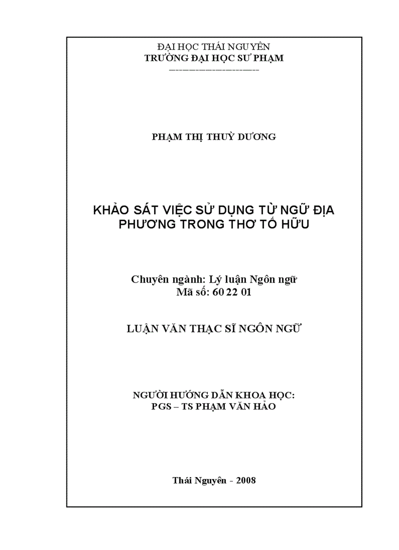 Khảo sát việc sử dụng từ ngữ địa phương trong thơ Tố Hữu