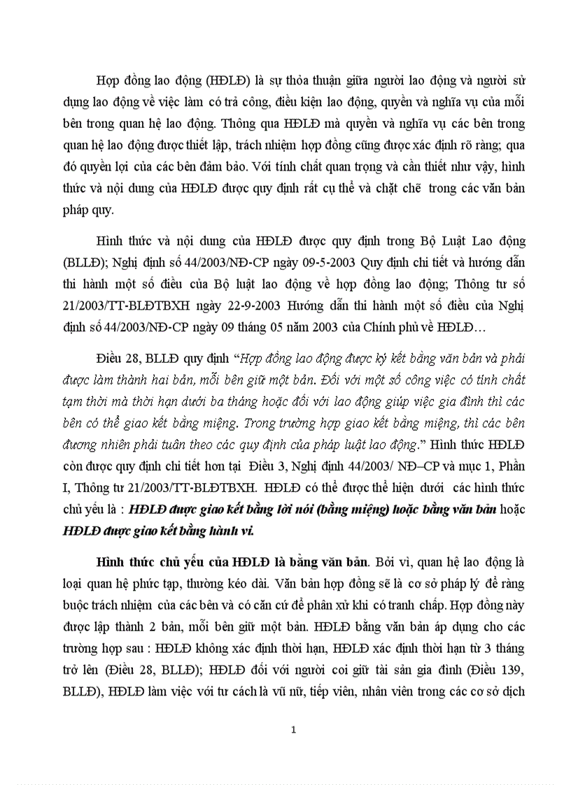 Nội dung và hình thức của hợp đồng lao động theo quy định của pháp luật hiện hành
