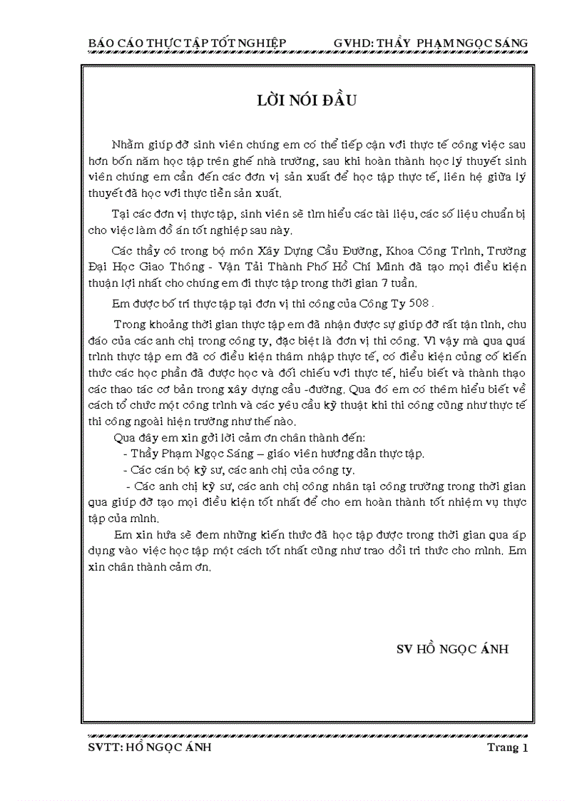 Báo cáo thực tập tốt nghiệp Công trường xây dựng cầu bản thay thế cầu Đa Khoa trên đường Nguyễn Thập Thập công ty 508