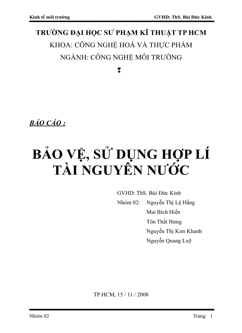 Bảo vệ sử dụng hợp lý tài nguyên nước