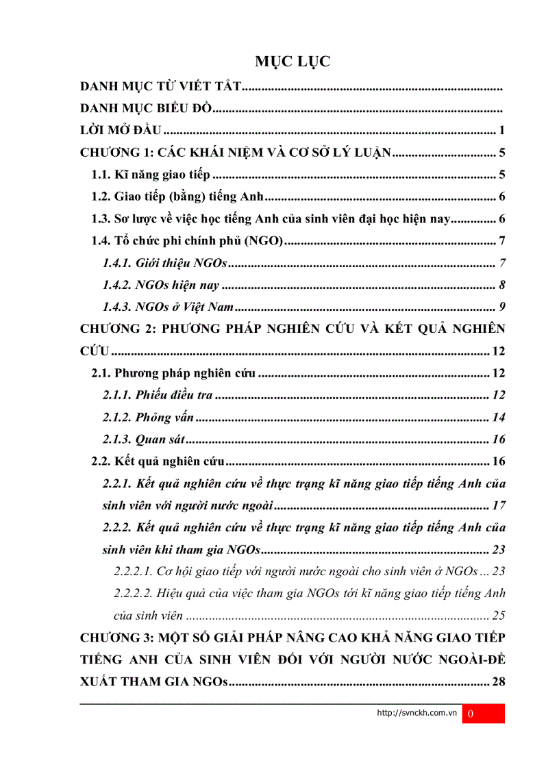 Kĩ năng giao tiếp tiếng Anh với người nước ngoài của sinh viên tiếng Anh Đề xuất giải pháp tham gia tổ chức phi chính phủ