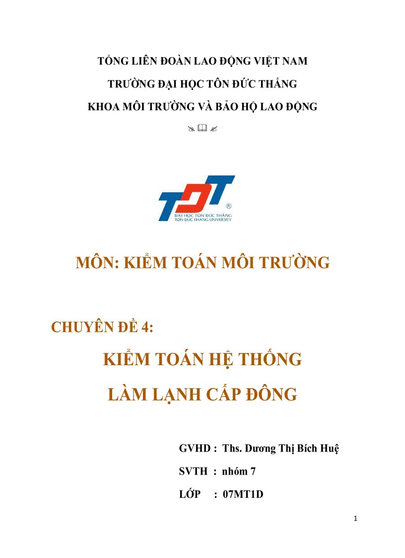 Kiểm toán môi trường Kiểm toán hệ thống làm lạnh cấp đông