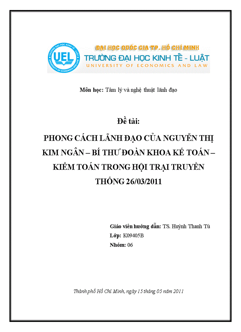 Phong cách lãnh đạo của nguyễn thị kim ngân bí thư đoàn khoa kế toán kiểm toán trong hội trại truyền thống 26 03 201