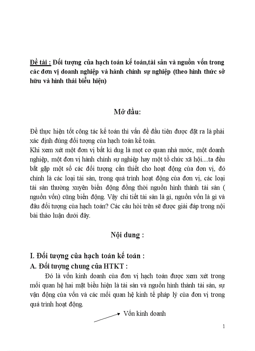 Đối tượng của hạch toán kế toán tài sản và nguồn vốn trong các đơn vị doanh nghiệp và hành chính sự nghiệp