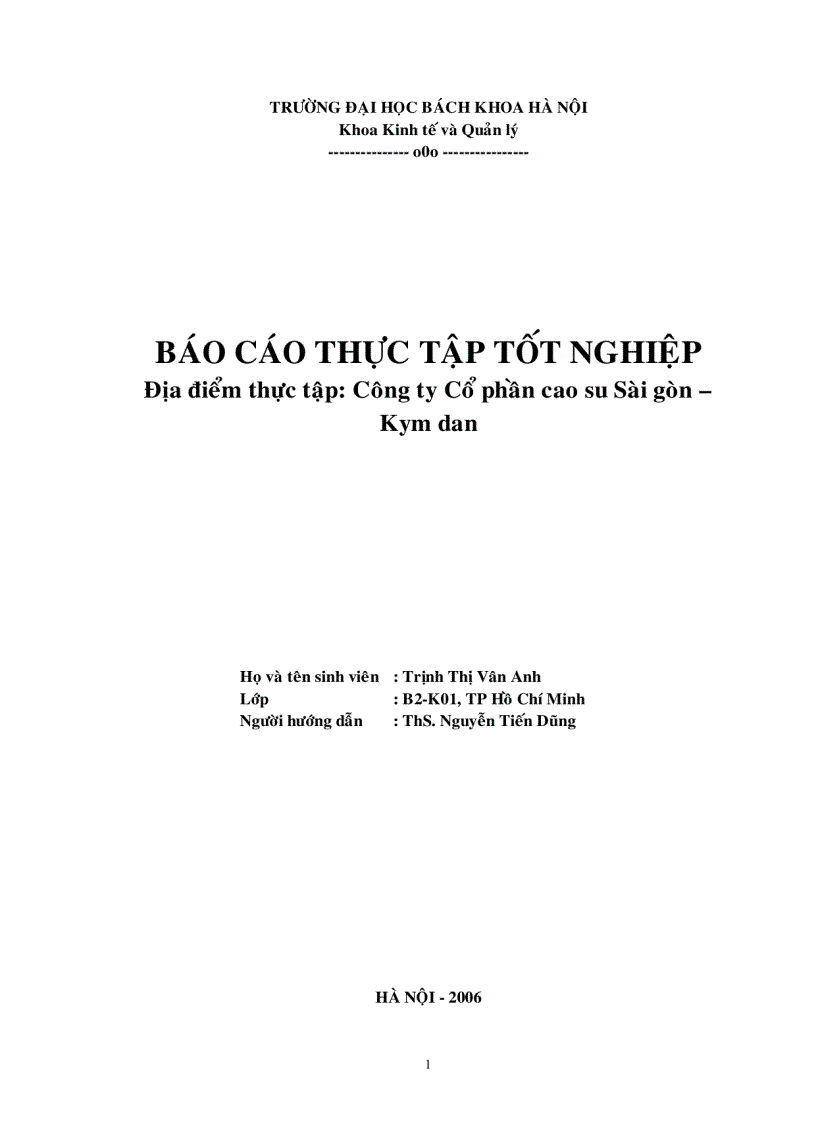 Báo cáo thực tập tốt nghiệp tại Công ty Cổ phần cao su Sài gòn Kym dan