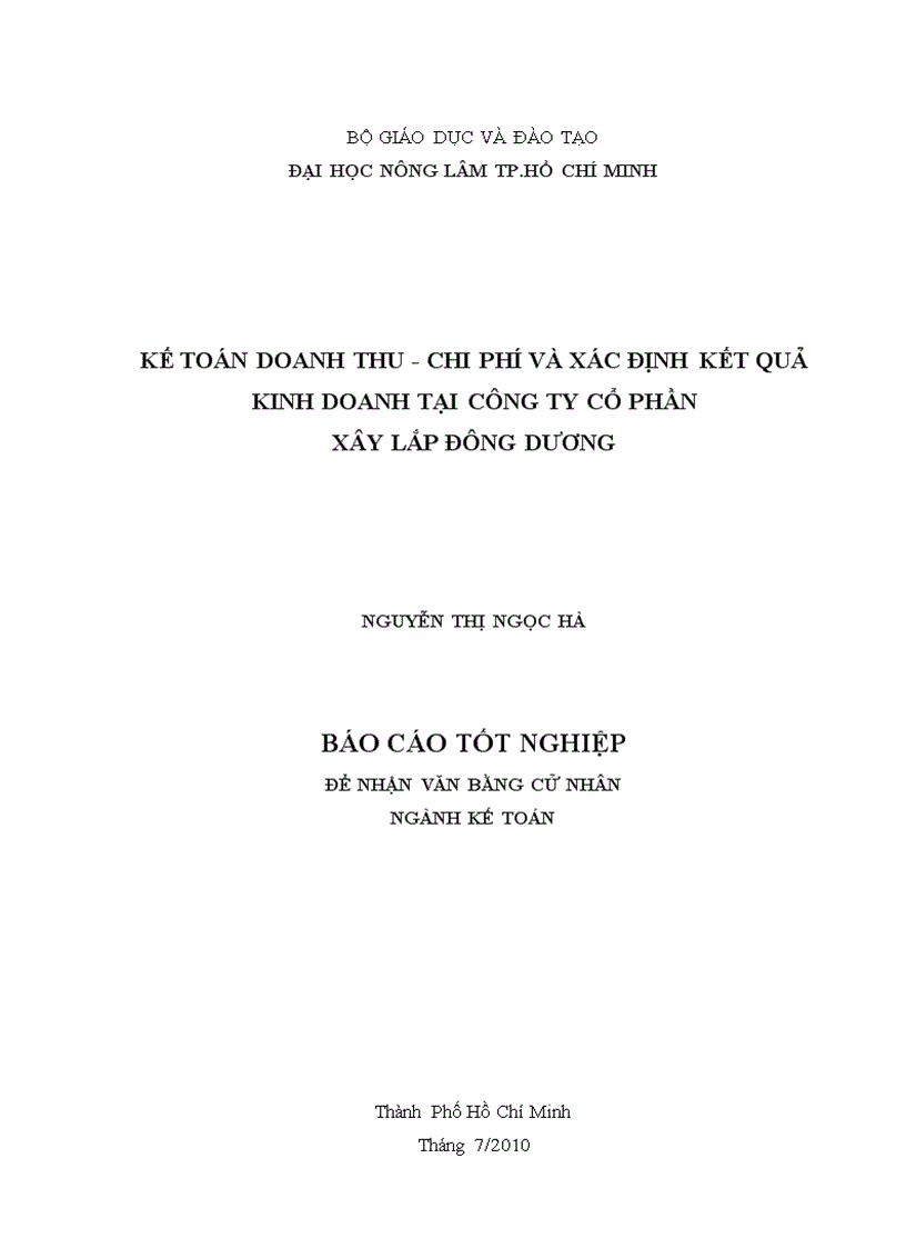 Kế toán doanh thu chi phí và xác định kết quả kinh doanh tại công ty cổ phần xây lắp đông dương