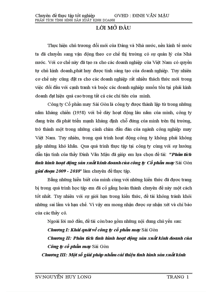 Phân tích tình hình hoạt động sản xuất kinh doanh của công ty Cổ phần may Sài Gòn giai đoạn 2009 2010