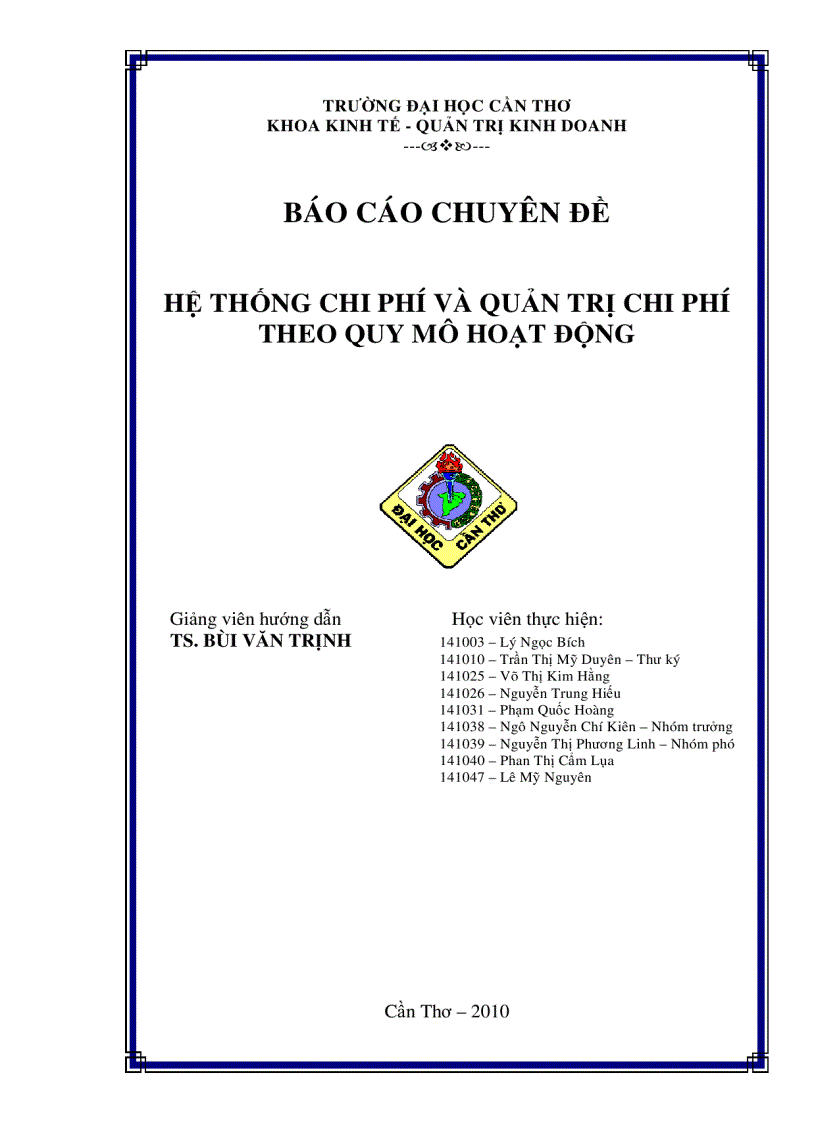 Hệ thống chi phí và quản trị chi phí theo quy mô hoạt động