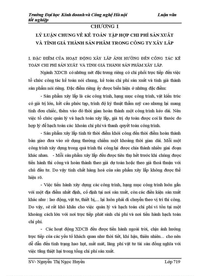 Công tác hạch toán chi phí sản xuất và tính giá thành sản phẩm xây lắp tại Công ty cổ phần xây lắp điện và đầu tư xây dựng Hải Dương
