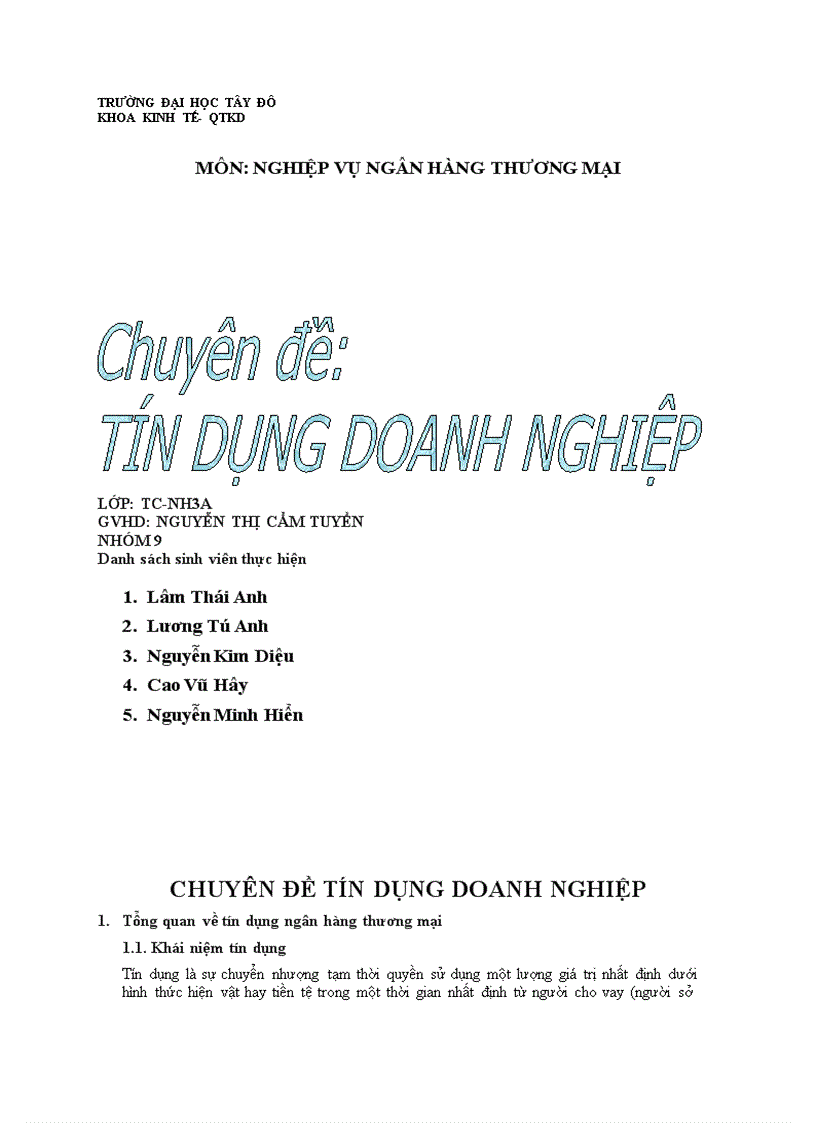 Chuyên đề tín dụng doanh nghiệp