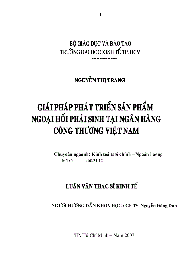 Giải pháp phát triển sản phẩm ngoại hối phát sinh tại ngân hàng công thương Việt Nam