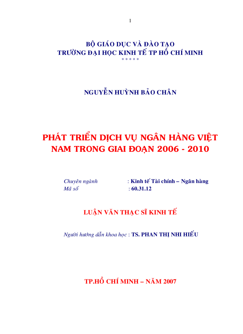 Phát triển dịch vụ ngân hàng Việt Nam trong giai đoạn 2006 2010