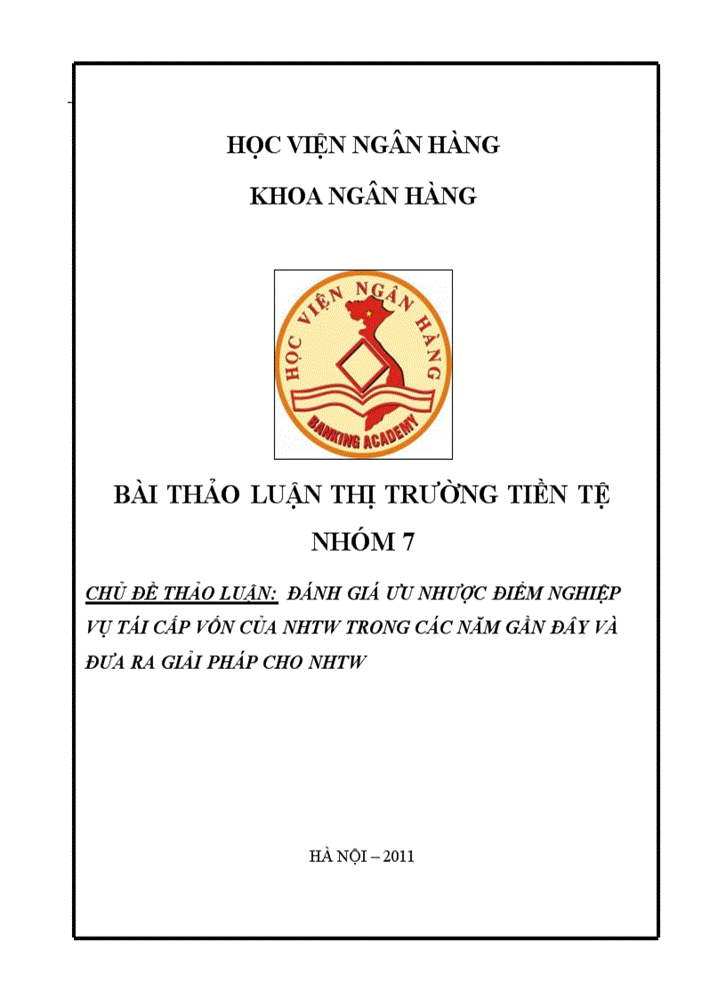 Nghiệp vụ tái cấp vốn của NHTW trong nhưng năm từ 2000 2101