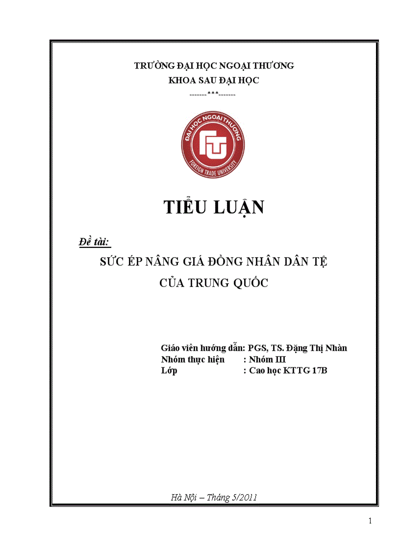 Sức ép nâng giá đồng nhân dân tệ của trung quốc