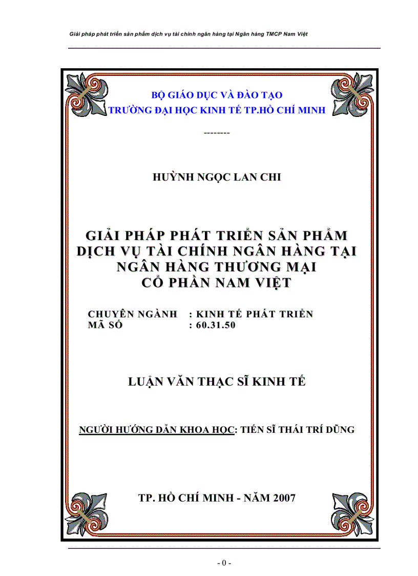 Giải pháp phát triển sản phẩm dịch vụ tài chính ngân hàng tại ngân hàng thương mại cổ phần Nam Việt