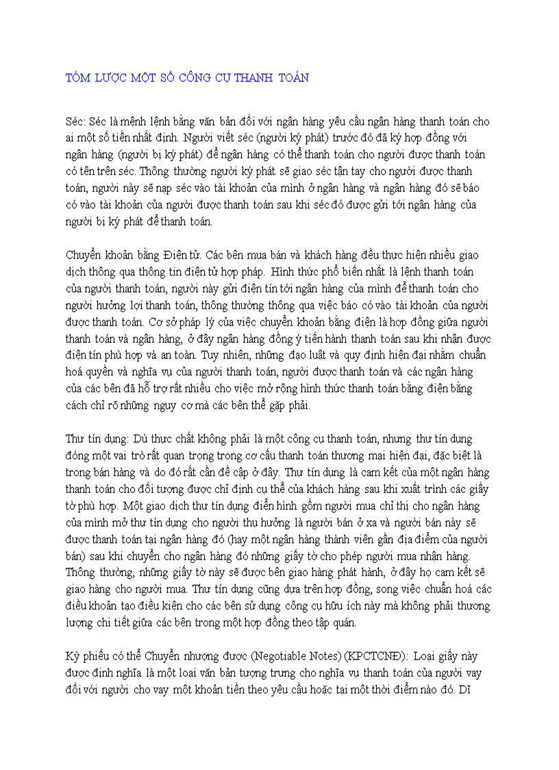 Tóm lược một số công cụ thanh toán