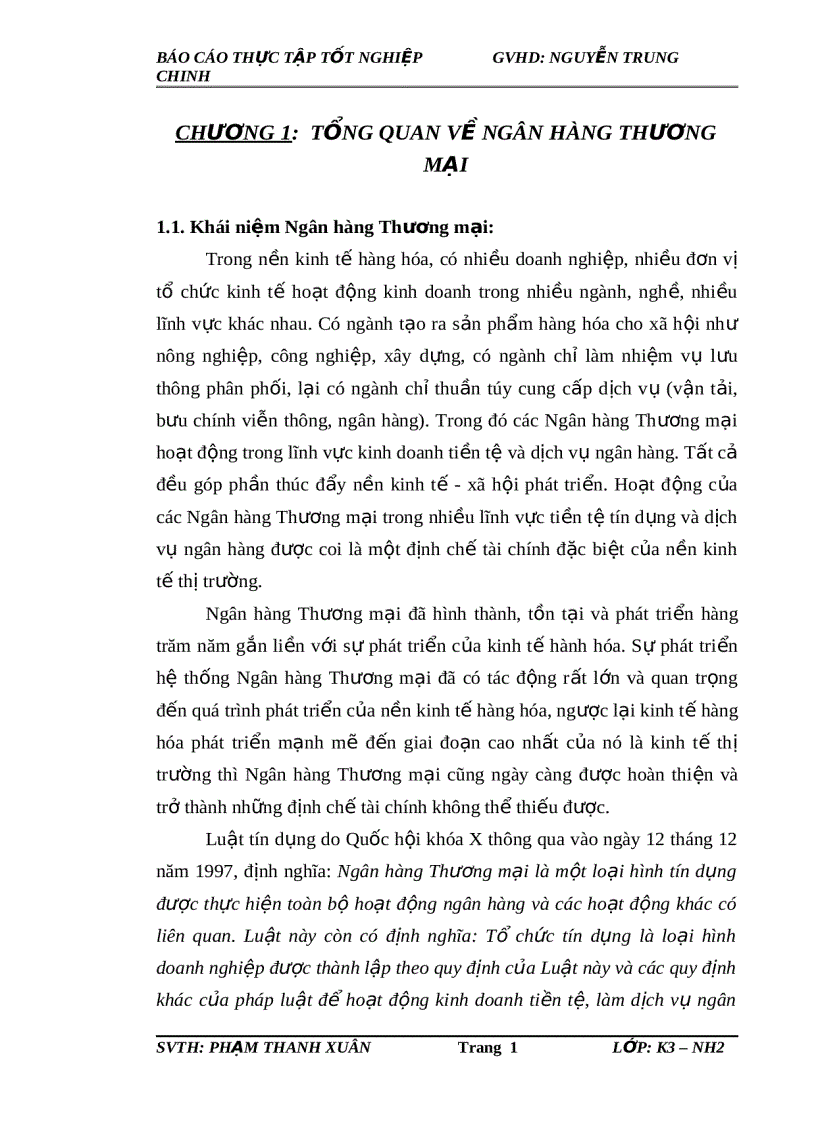 Báo cáo thực tập tốt nghiệp tổng quan về ngân hàng thương mại
