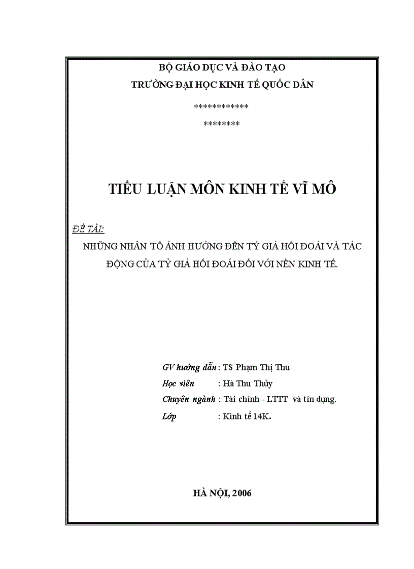 Những nhân tố ảnh hưởng đến tỷ giá hối đoái và tác động của tỷ giá hối đoái đối với nền kinh tế