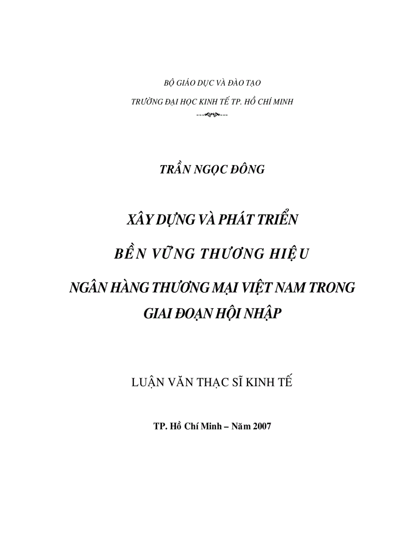 Xây dựng và phát triển bền vững thương hiệu ngân hàng thương mại Việt Nam trong giai đoạn hội nhập