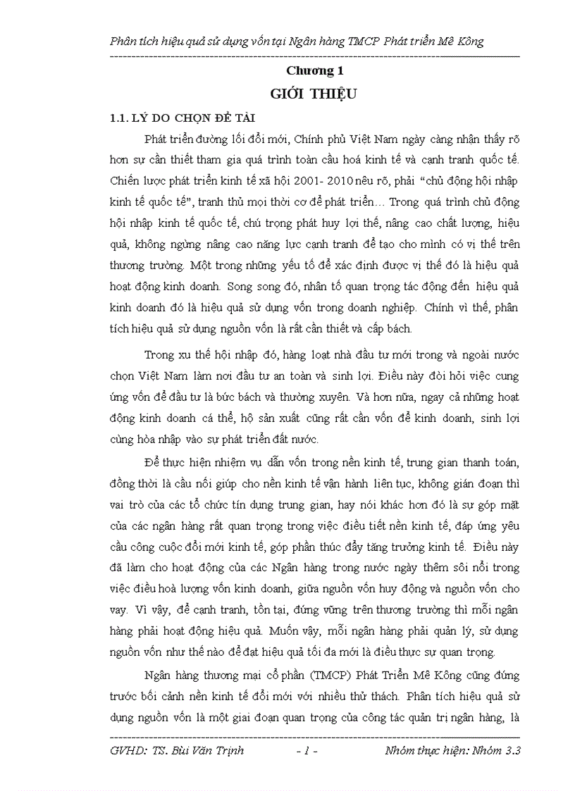 Phân tích hiệu quả sử dụng vốn tại Ngân hàng thương mại cổ phần Phát triển Mê Kông slide word