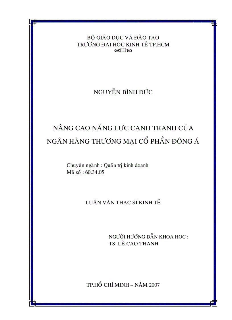 Nâng cao năng lực cạnh tranh của ngân hàng thương mại cổ phần Đông Á