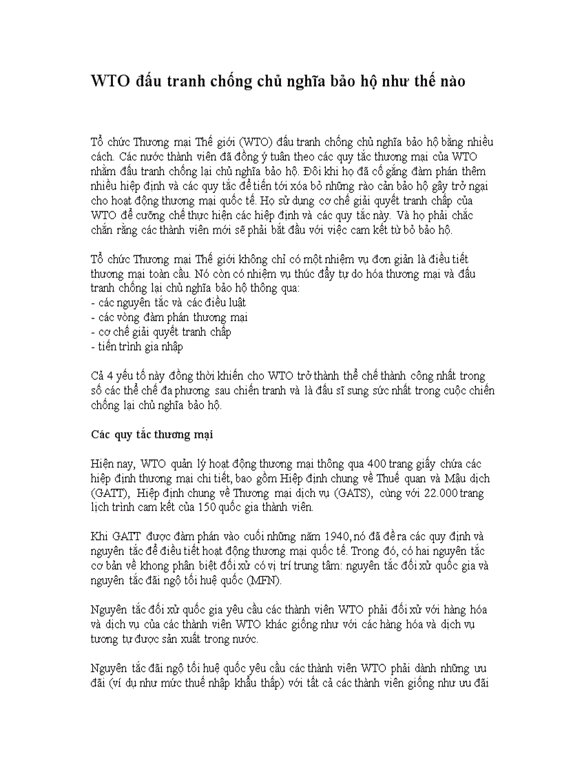 WTO đấu tranh chống chủ nghĩa bảo hộ như thế nào