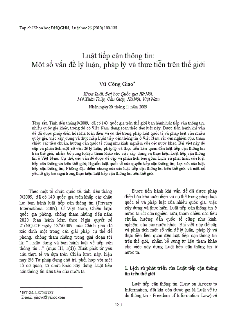 Luật tiếp cận thông tin Một số vấn đề lý luận pháp lý và thực tiễn trên thế giới