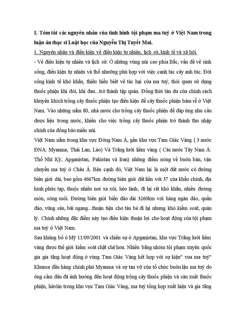 ITóm tắt các nguyên nhân của tình hình tội phạm ma tuý ở Việt Nam trong luận án thạc sĩ Luật học của Nguyễn Thị Tuyết Mai đại học Luật Hà Nội