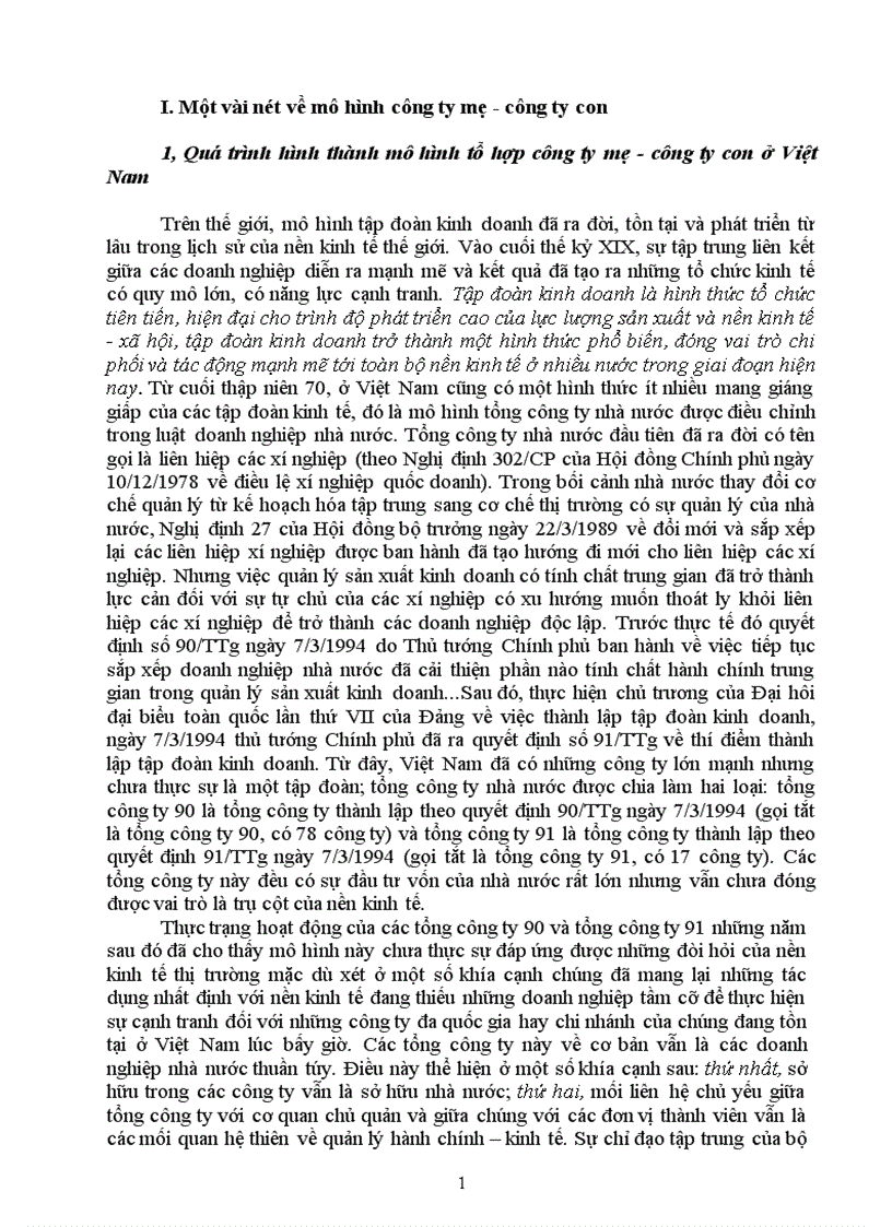 Về tổ hợp công ty mẹ công ty con trong pháp luật Việt Nam những vấn đề lý luận và thực tiễn