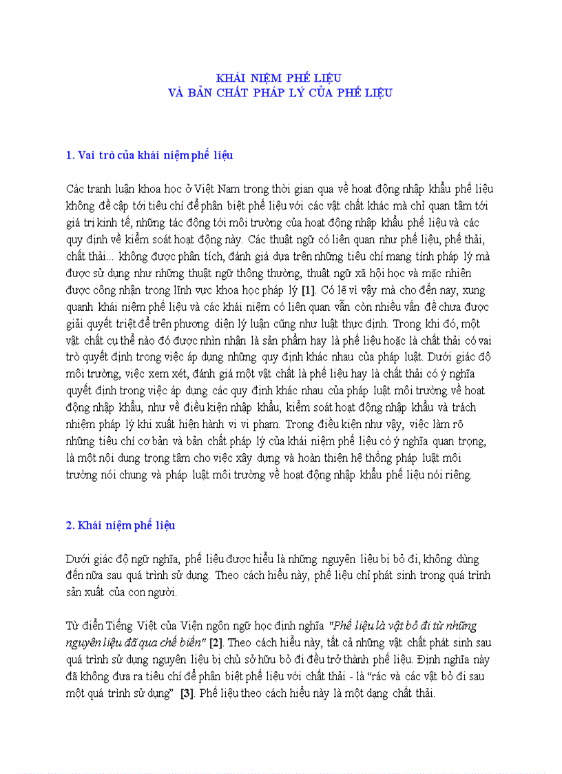 Khái niệm phế liệu và bản chất pháp lý của phế liệu