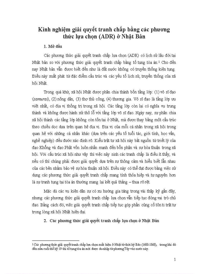 Giải quyết tranh chấp bằng các phương thức lựa chọn ở Nhật Bản