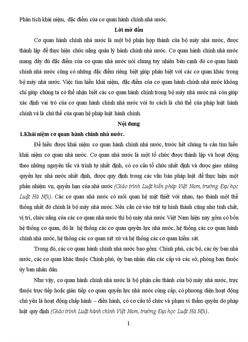 Phân tích khái niệm đặc điểm của cơ quan hành chính nhà nước