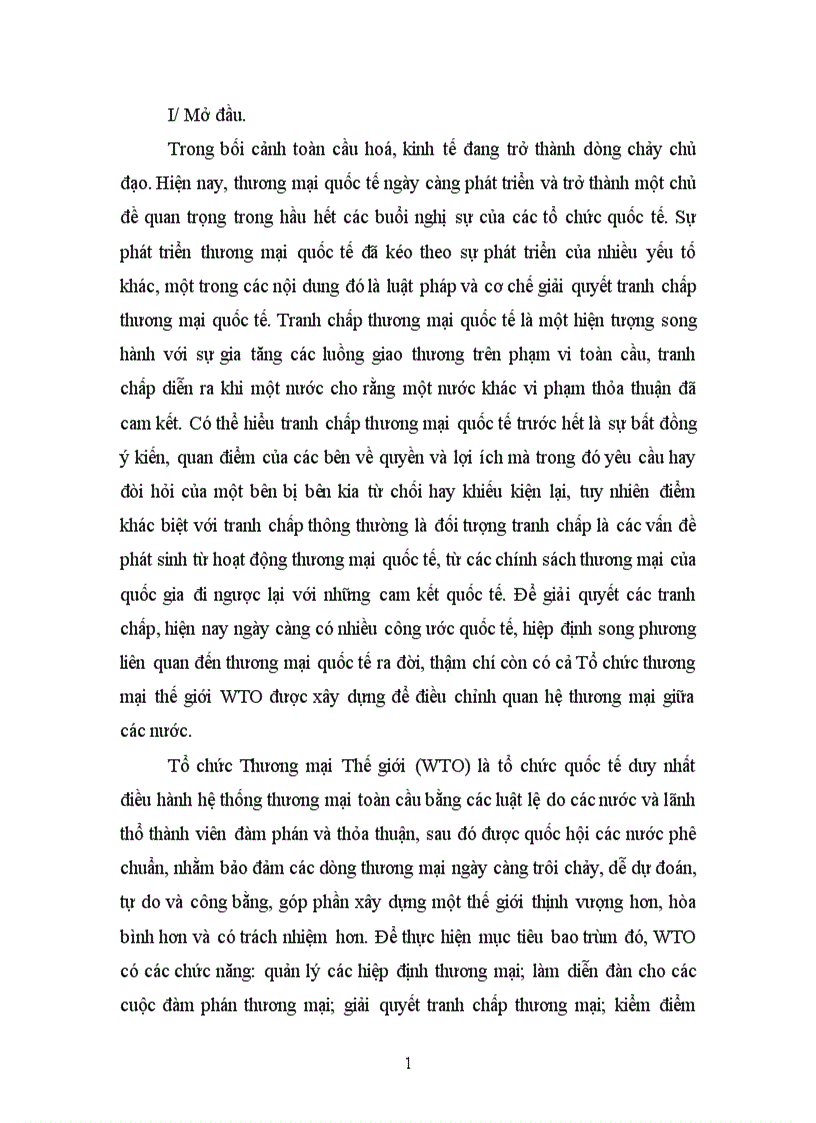 Vai trò của Tổ chức thương mại thế giới trong việc giải quyết các tranh chấp thương mại quốc tế