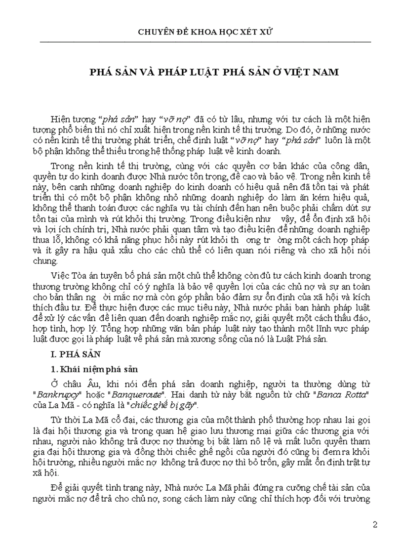 Chuyên đề khoa học xét xử Phá sản và pháp luật phá sản ở Việt Nam