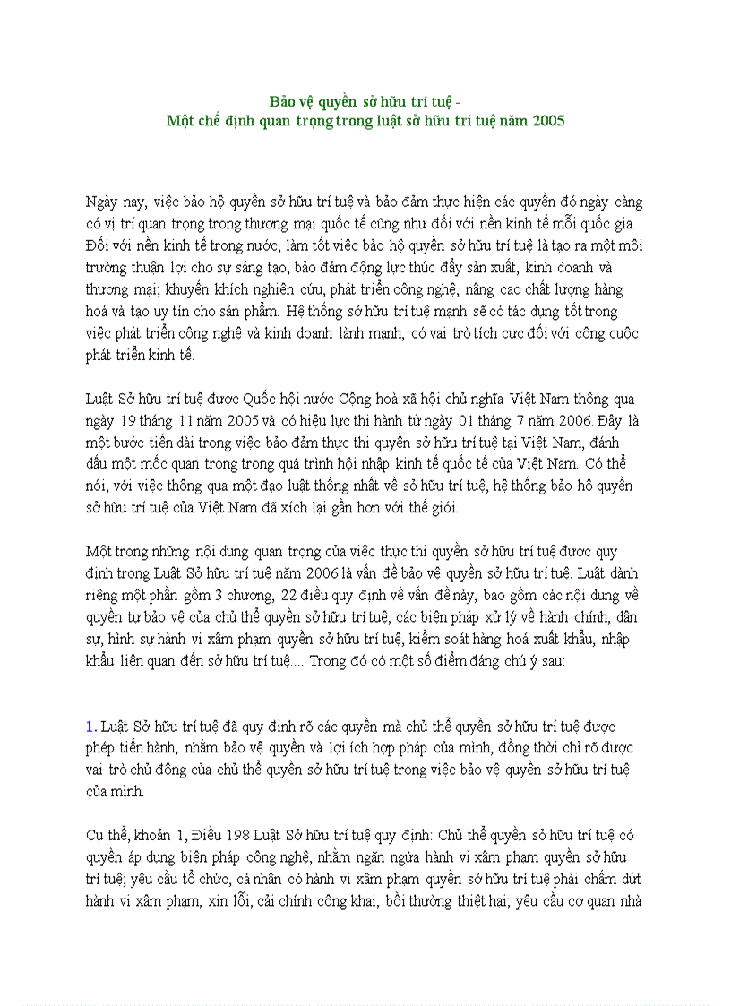 Bảo vệ quyền sở hữu trí tuệ một chế định quan trọng trong luật sở hữu trí tuệ 2005