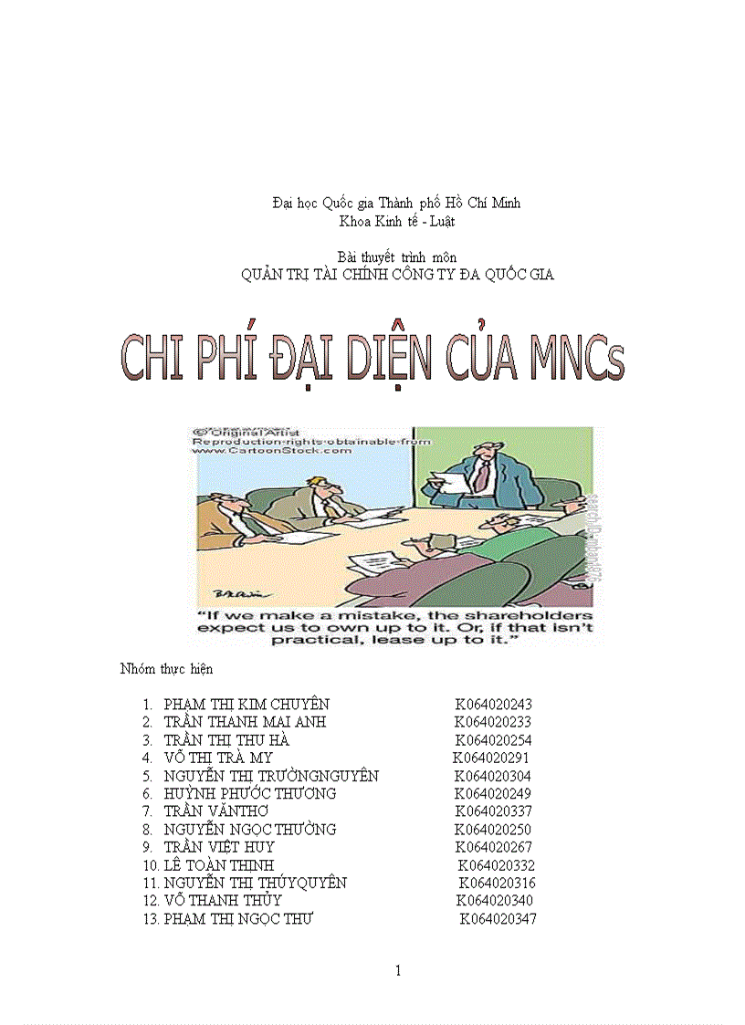 Bài học thực tế và những giải pháp hạn chế Chi phí đại diện cua công ty đa quôc gia MNCs