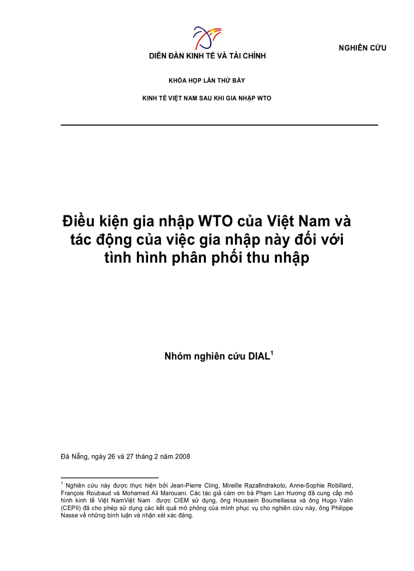 Điều kiện gia nhập WTO của Việt Nam và tác động của việc gia nhập này đối với tình hình phân phối thu nhập