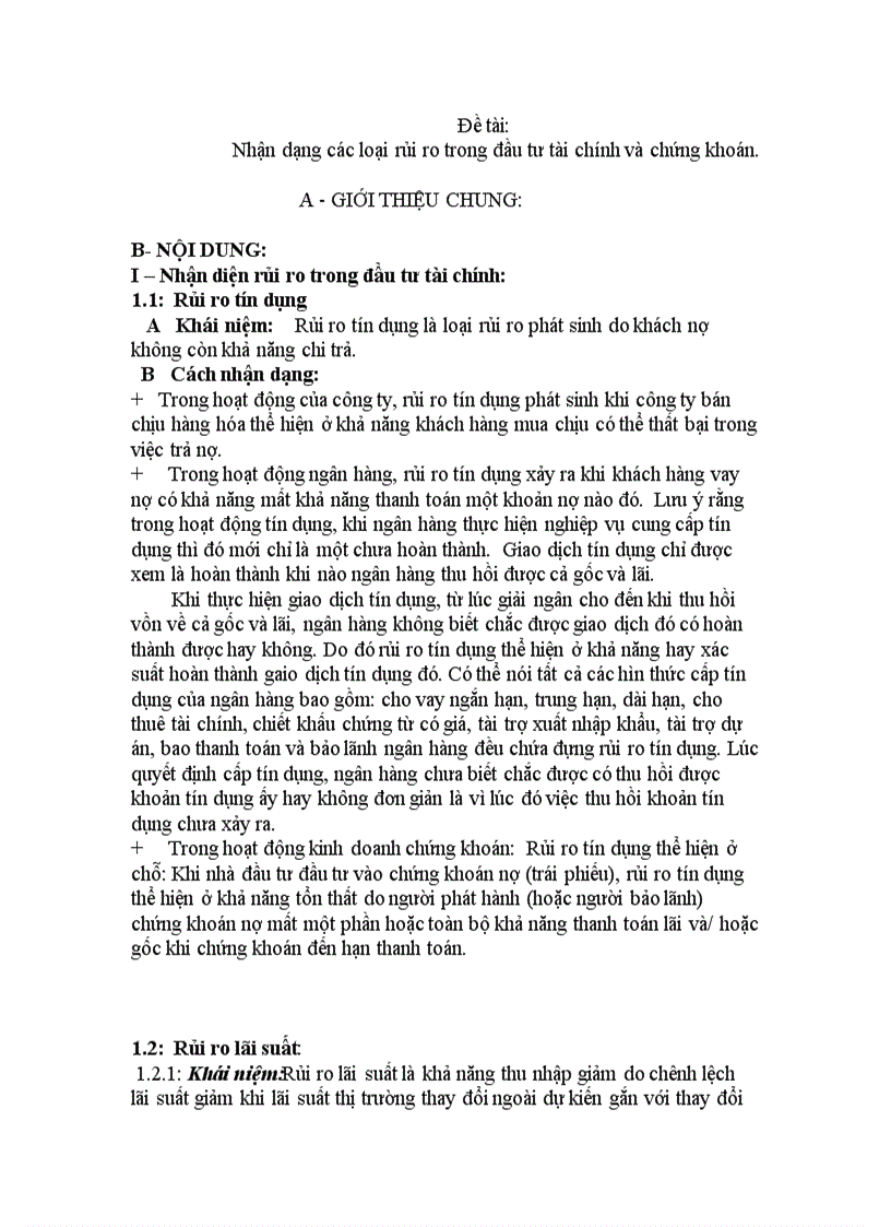 Nhận dạng các loại rủi ro trong đầu tư tài chính và chứng khoán