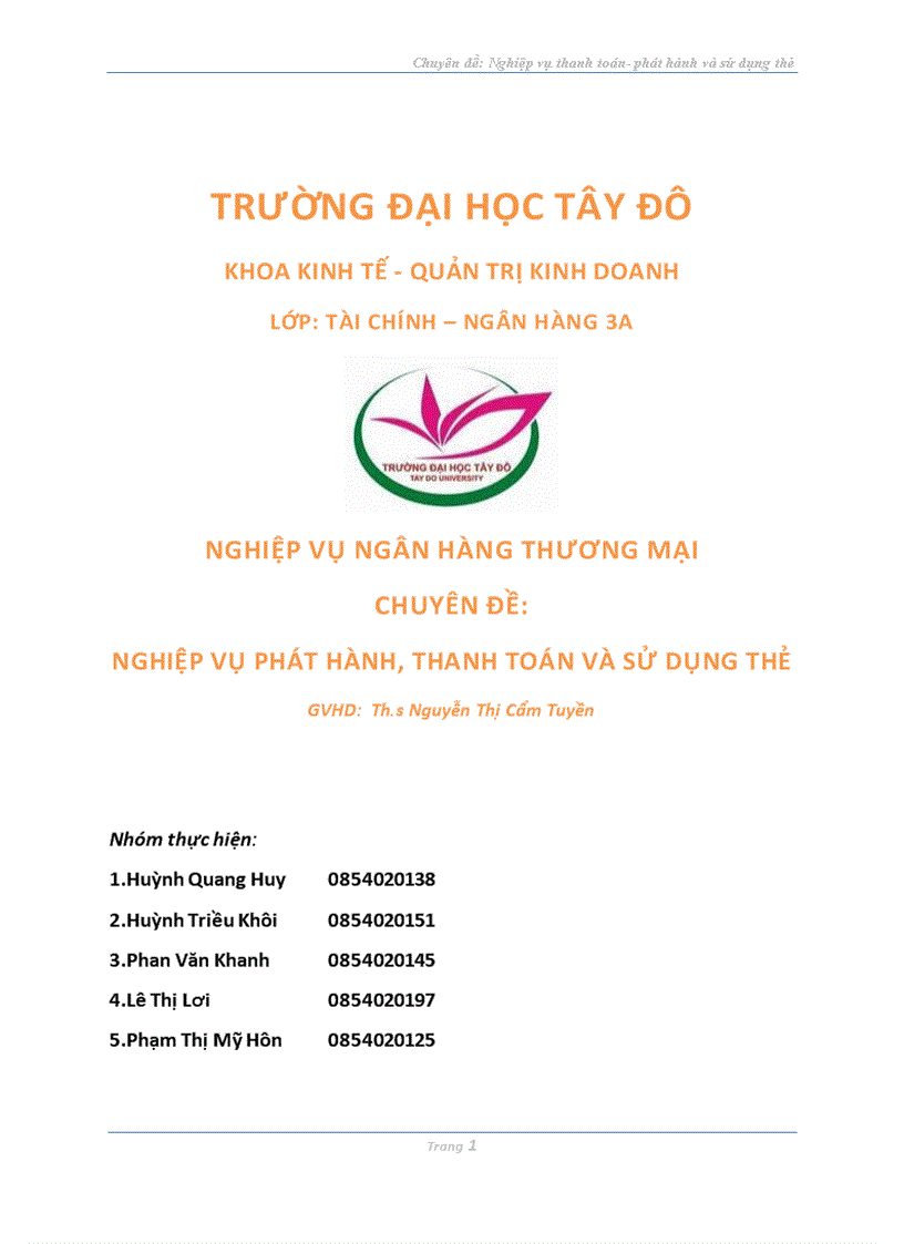 Nghiệp vụ phát hành thanh toán và sử dụng thẻ
