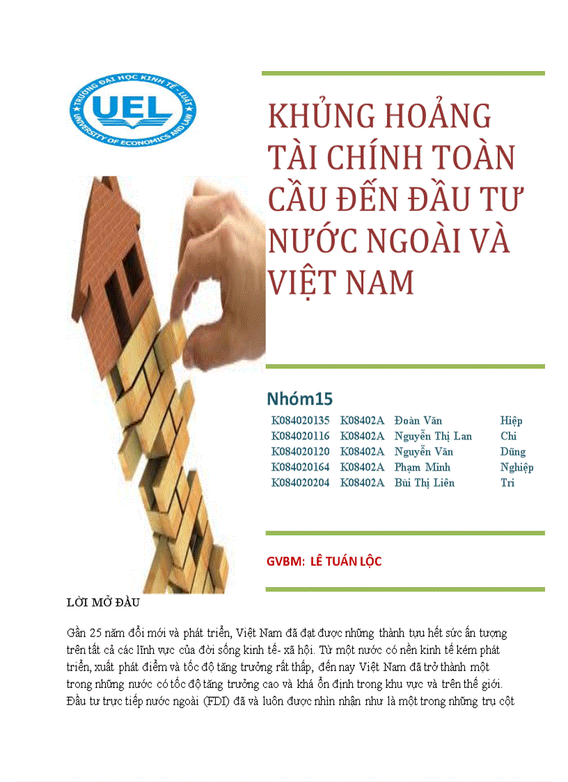 Khủng hoảng tài chính toàn cầu đến đầu tư nước ngoài và việt nam