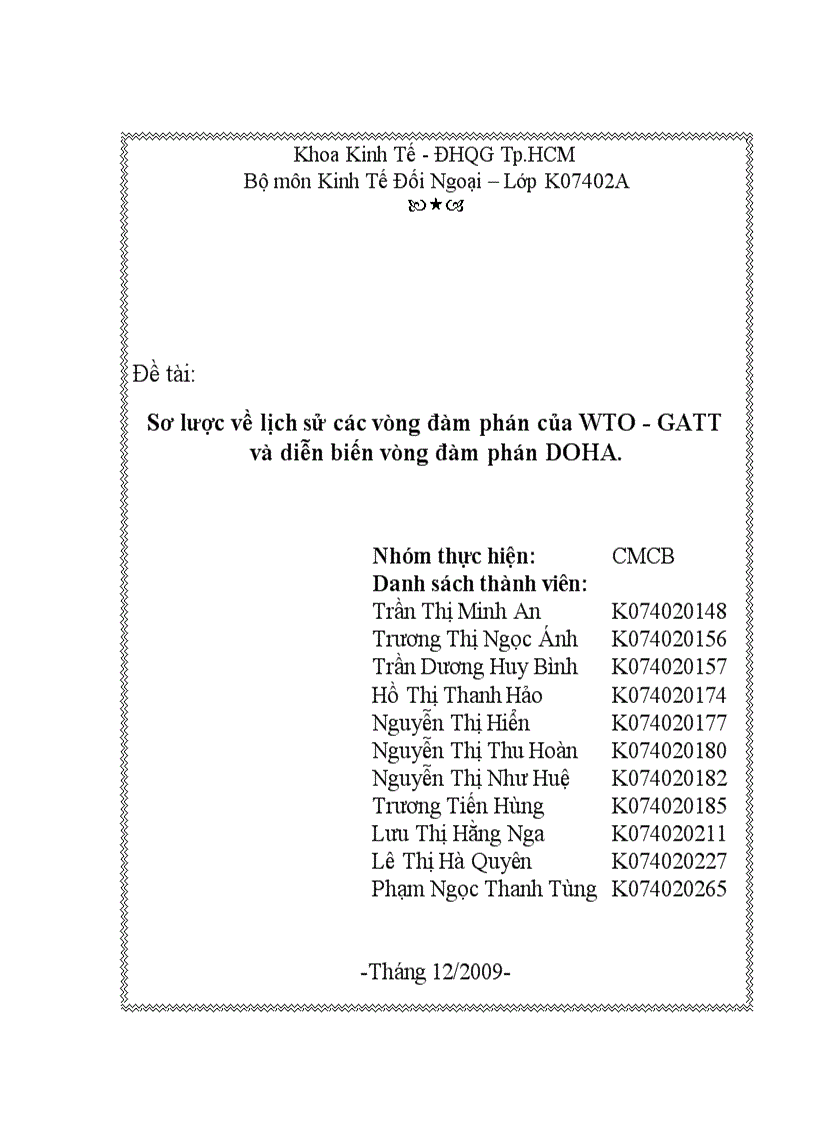 Sơ lược về lịch sử các vòng đàm phán của WTO GATT và diễn biến vòng đàm phán DOHA