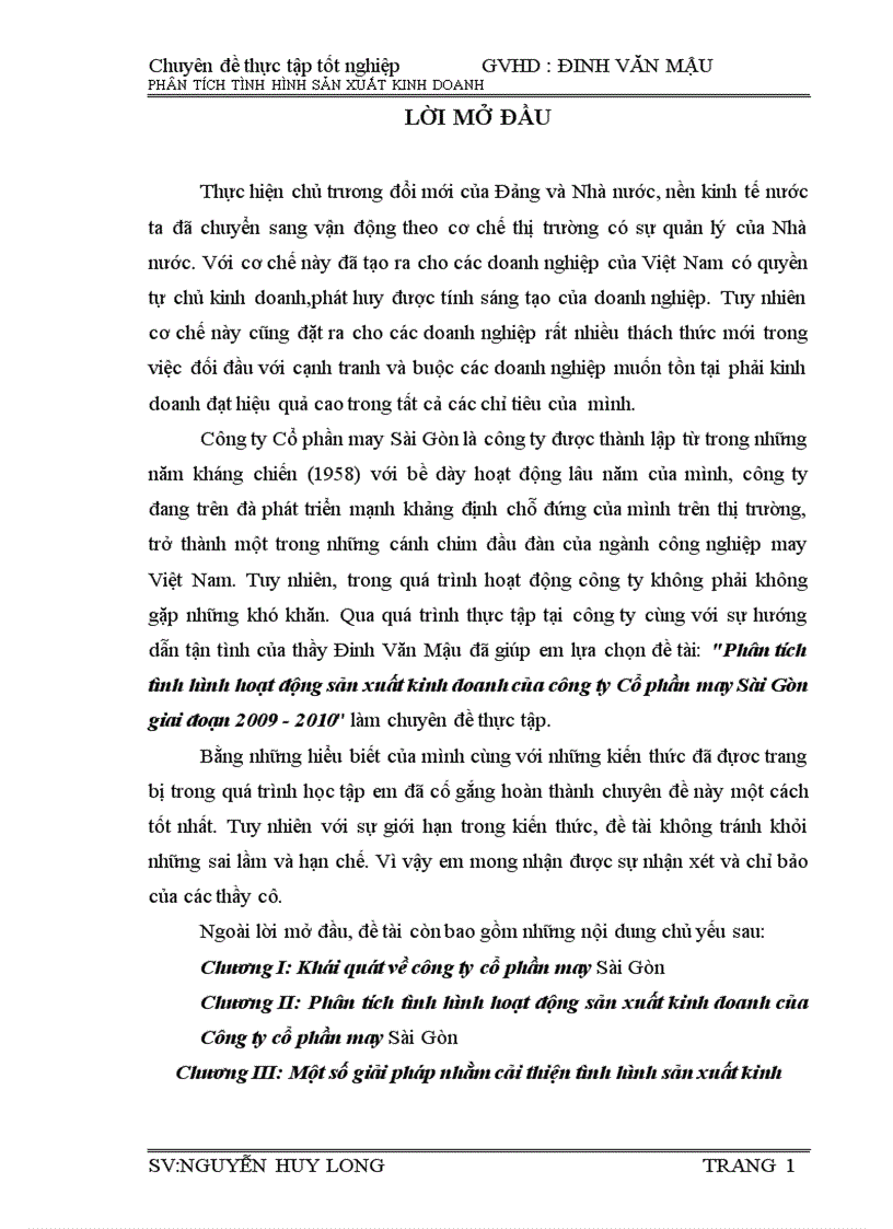 Phân tích tình hình hoạt động sản xuất kinh doanh của công ty Cổ phần may Sài Gòn giai đoạn 2009 2010